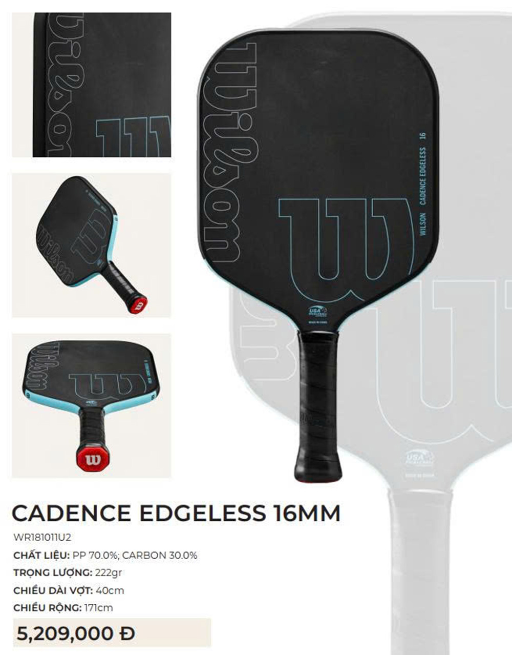 Wilson Vợt Pickleball Cadence Edgeless 16 PB WR181011U2